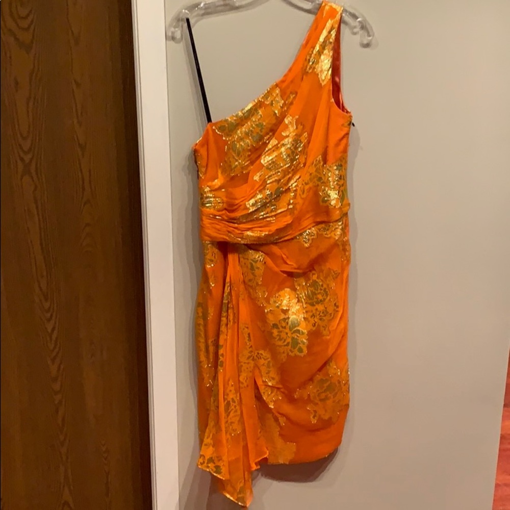 David Meister used dress, orange and gold foil